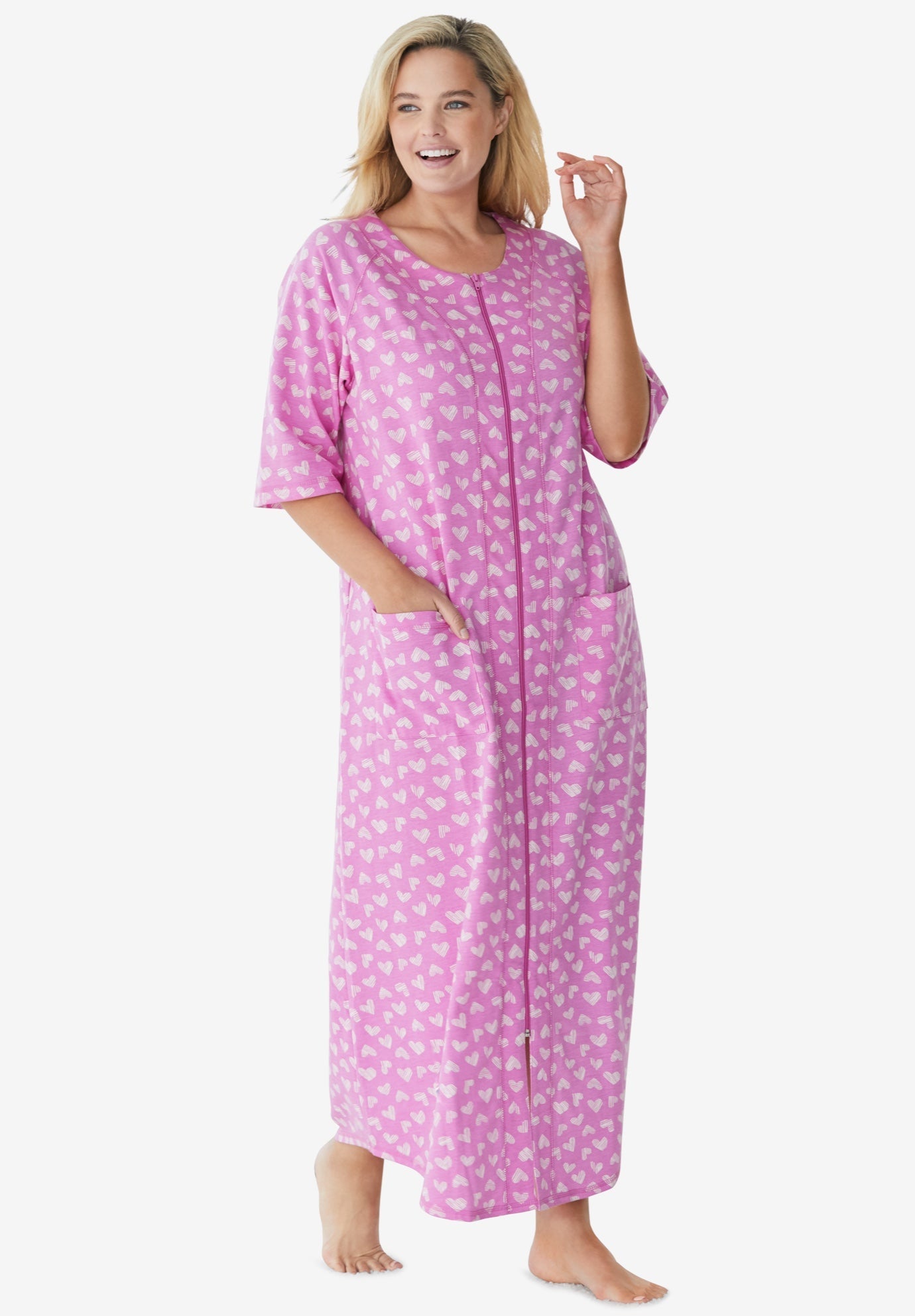 Long French Terry ZipFront Robe by Dreams & Co.® Plus Size Sleepwear