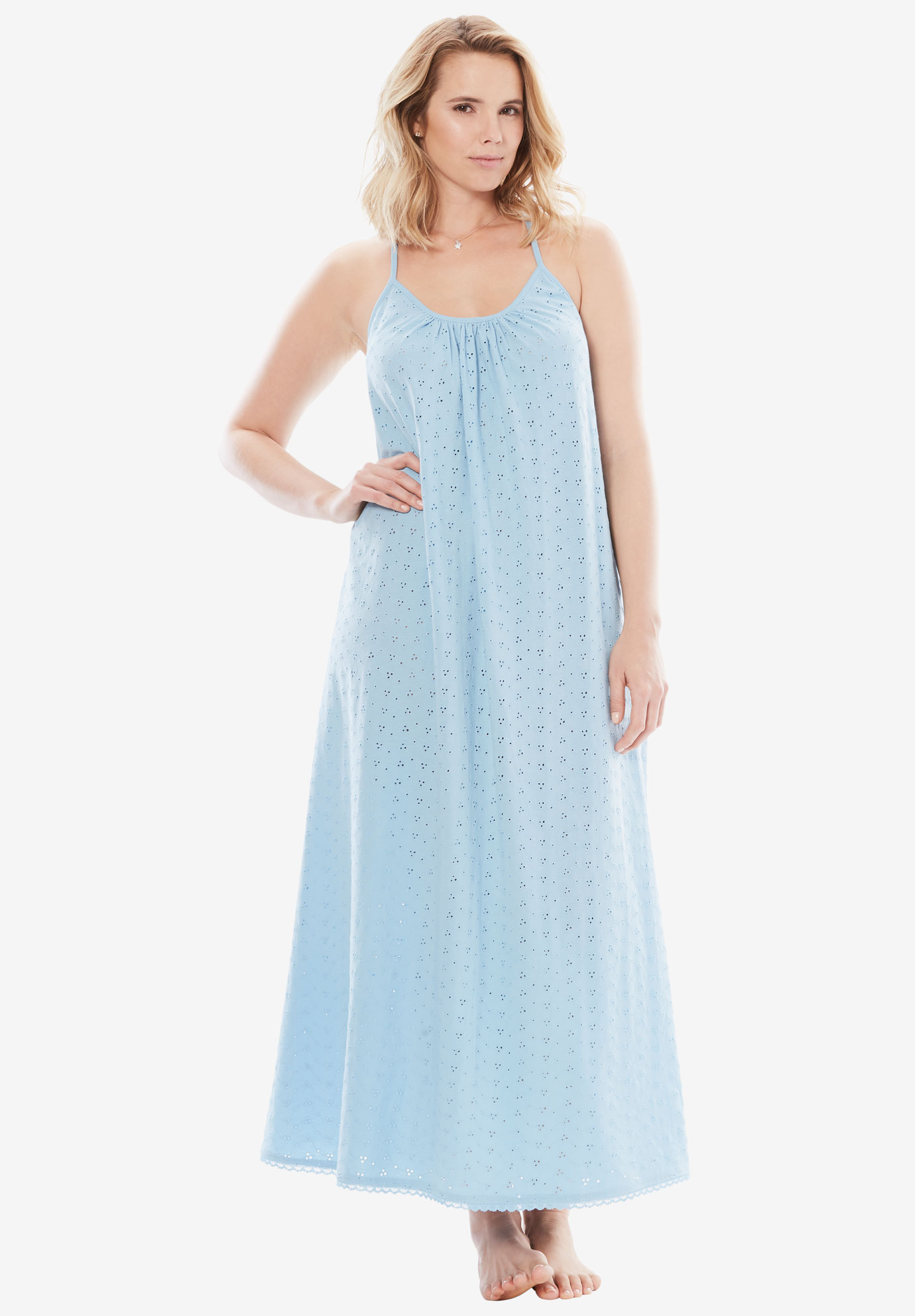 Breezy Eyelet Knit Long Nightgown by Dreams & Co.® | Plus Size Sleepwear | Roaman&#39;s