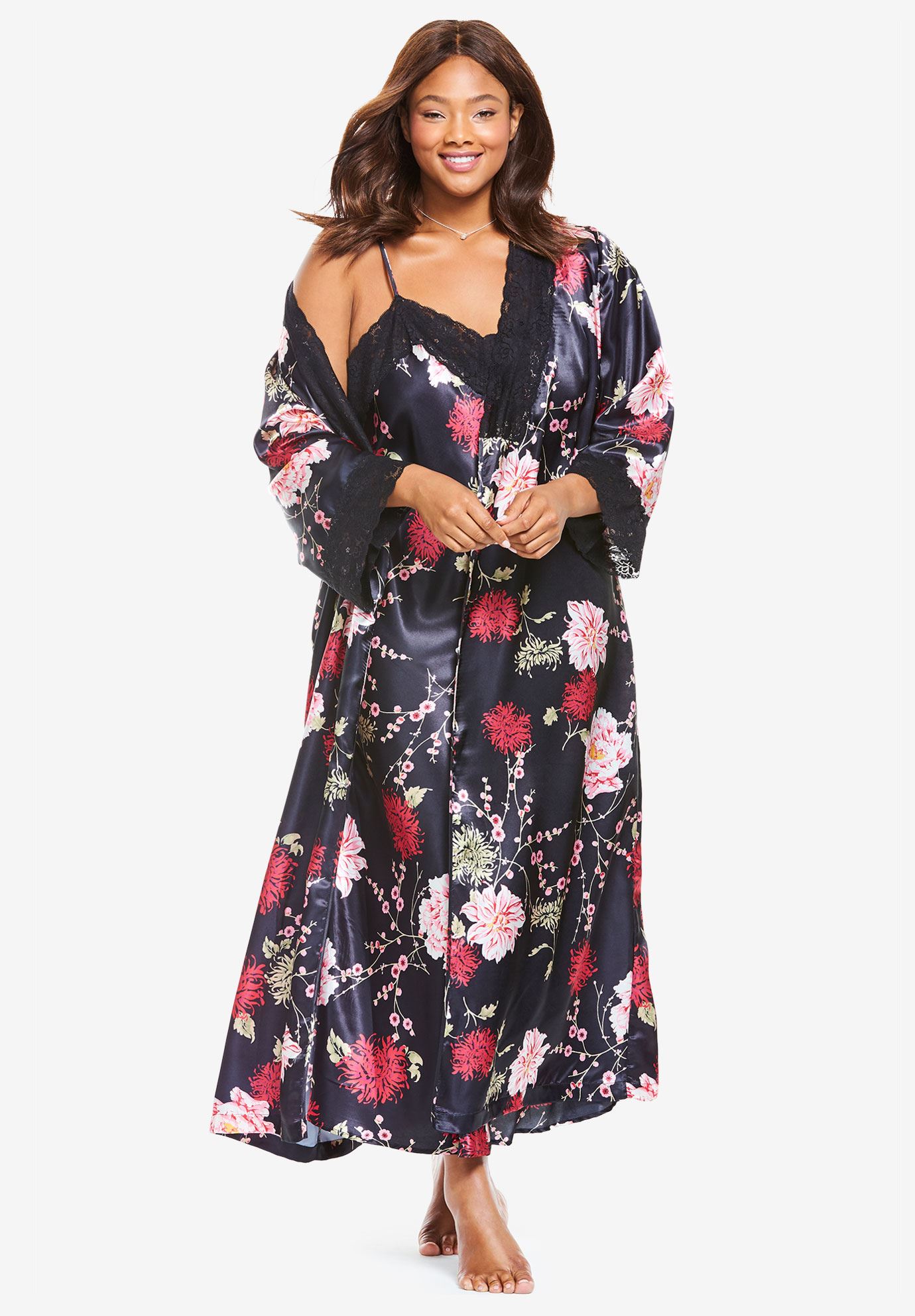 The Luxe Satin Long Peignoir Set by Amoureuse® | Plus Size ...