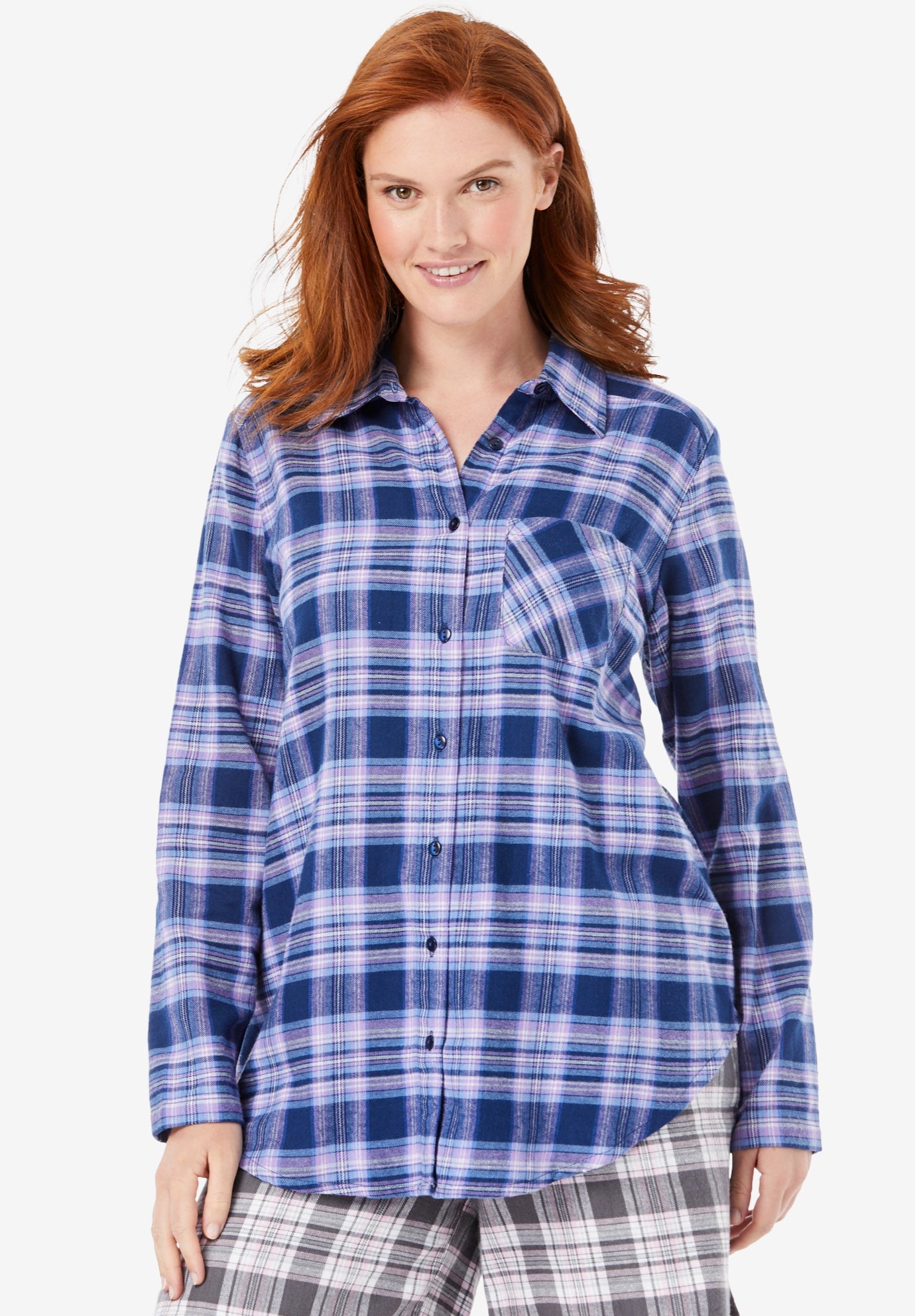 Flannel ButtonFront Pajama Shirt Roaman's