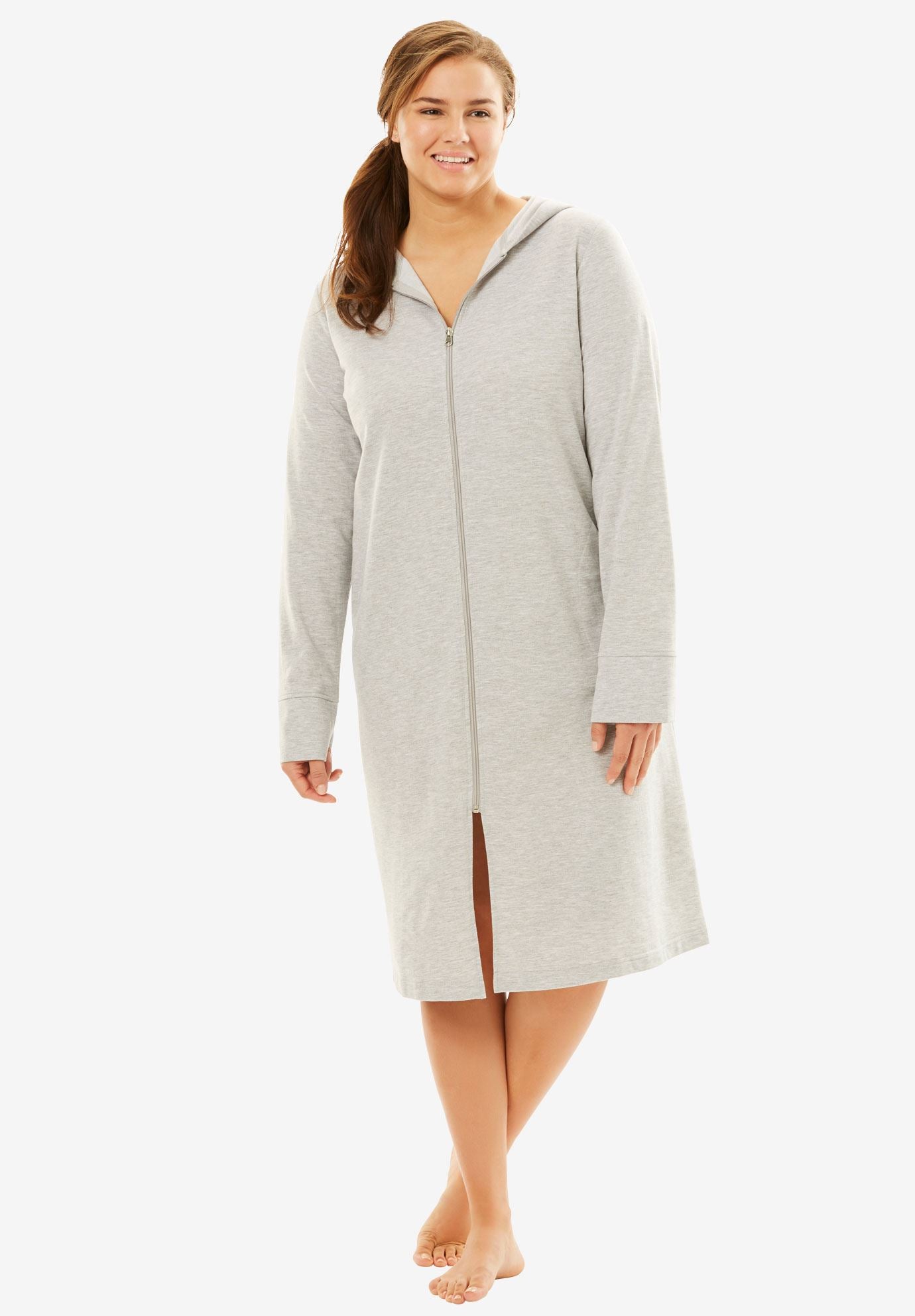 Short Hooded French Terry Robe by Dreams & Co.® Plus Size Robes