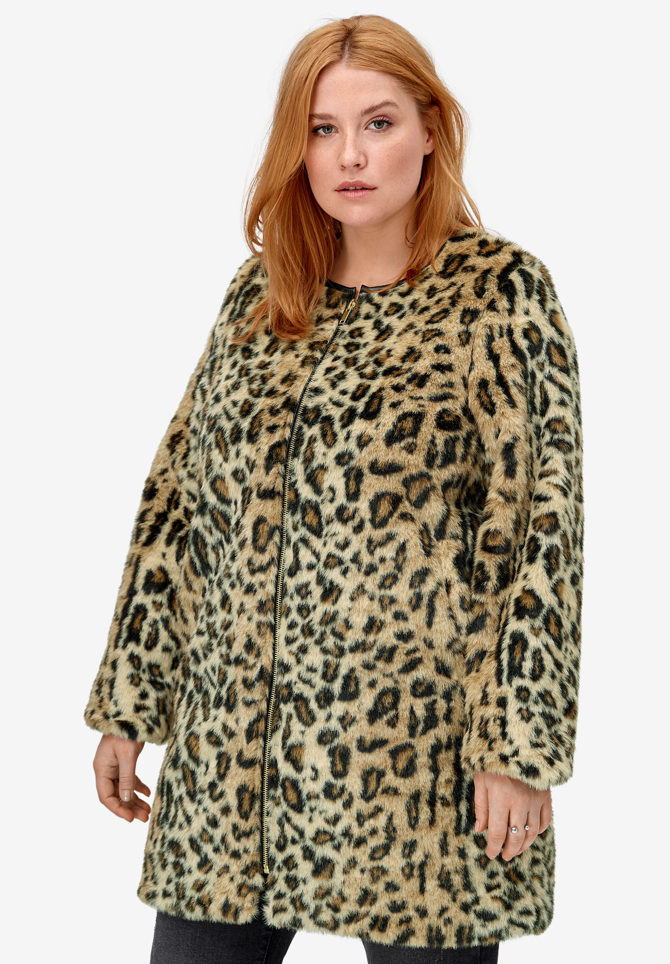 Leopard Print Faux Fur Coat by ellos® | Roaman's