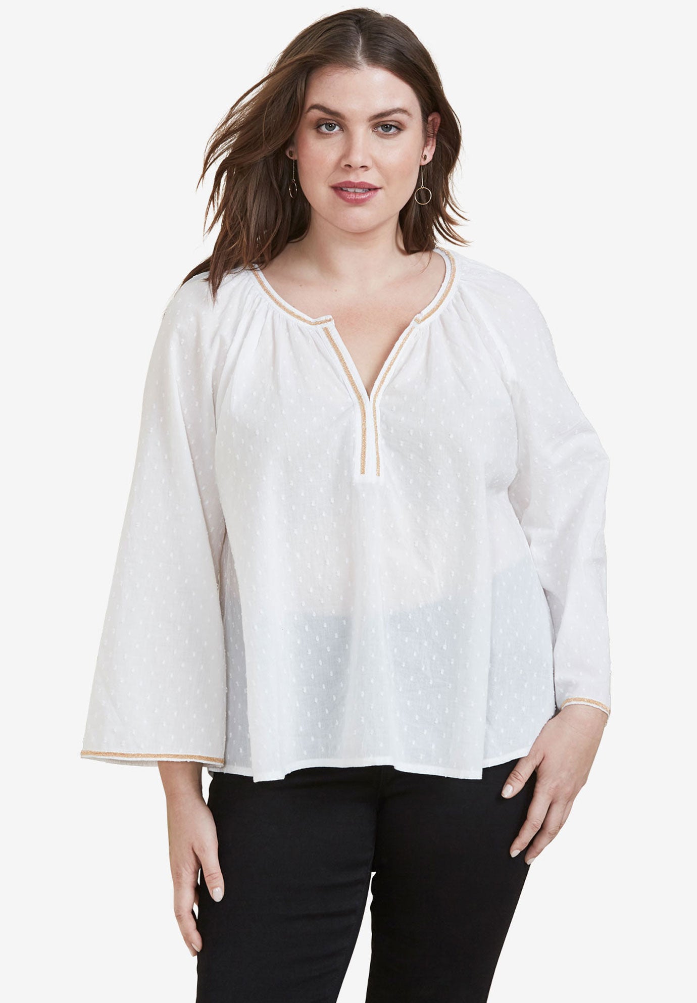 MetallicTrim Swiss Dot Blouse by ellos® Plus SizeTees & Knit Tops