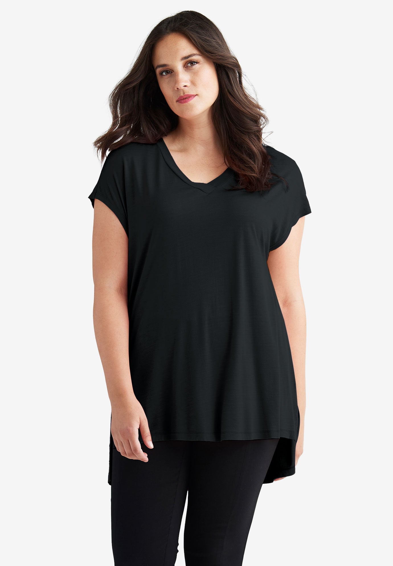 high low v neck