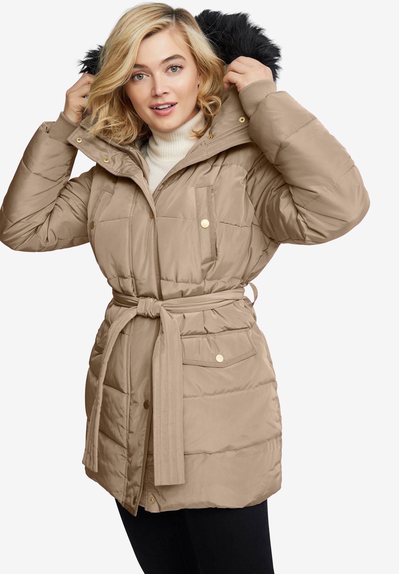 Roaman's Plus-size 1X oversized glamorous reversible brown faux fur hooded  coat iuu.org.tr