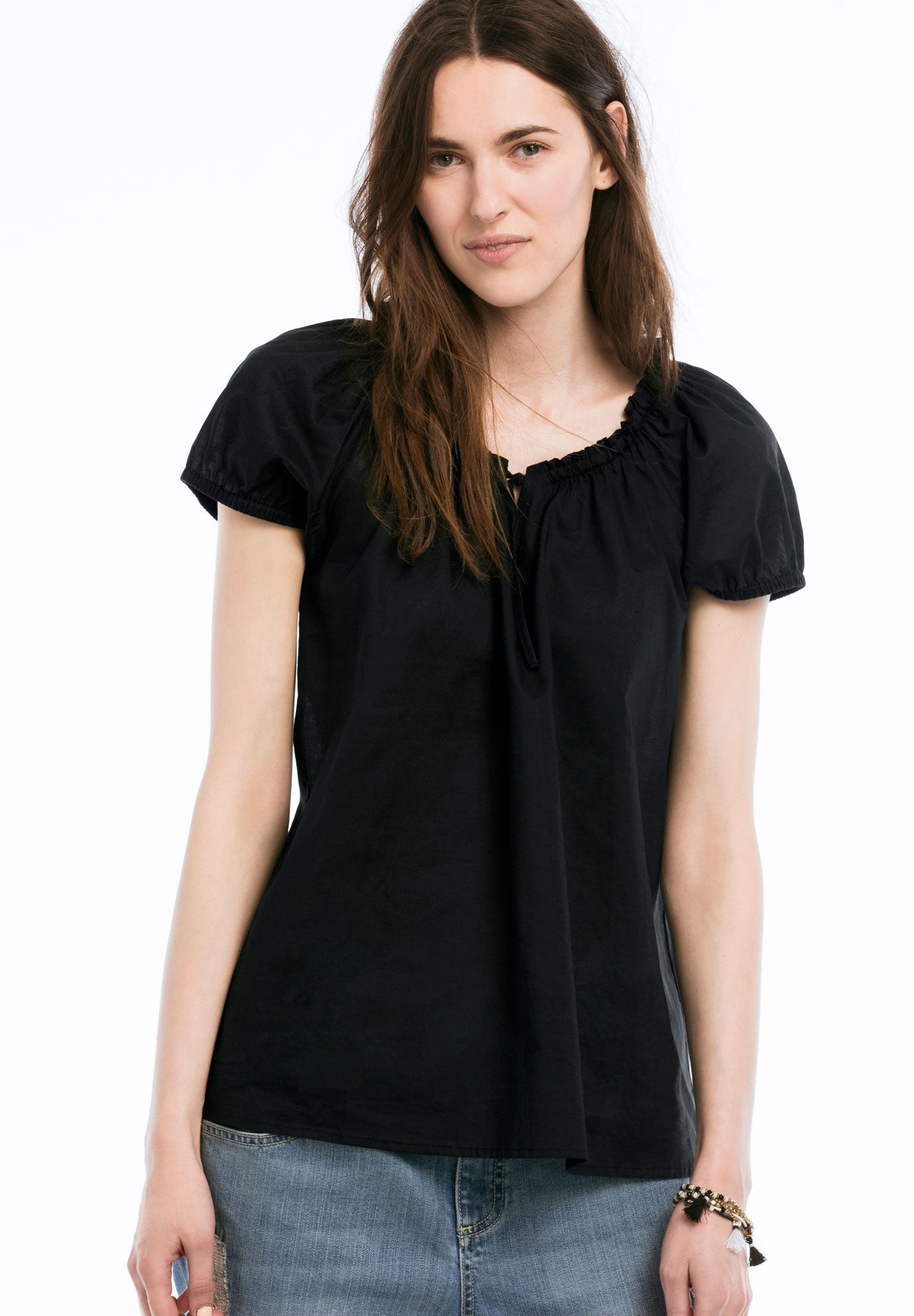 Keyhole Neckline Peasant Blouse by ellos® Plus Size Shirts & Blouses