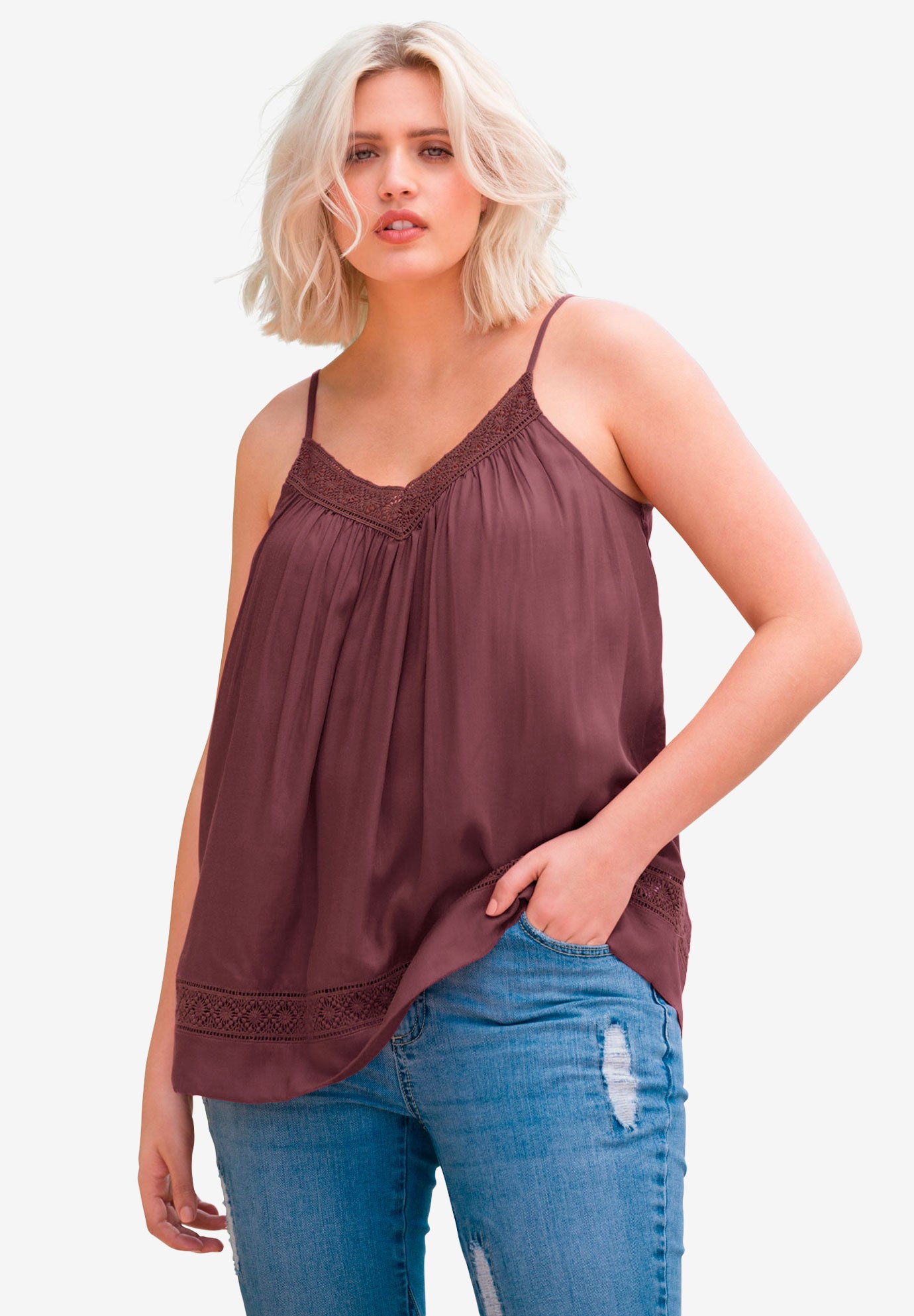 Crochet Lace Trim Tank Top by ellos® Roaman's