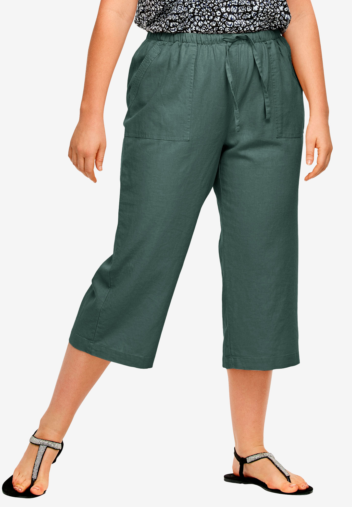 Linen Blend Drawstring Capris by ellos®| Plus Size Crop & Capri Pants ...