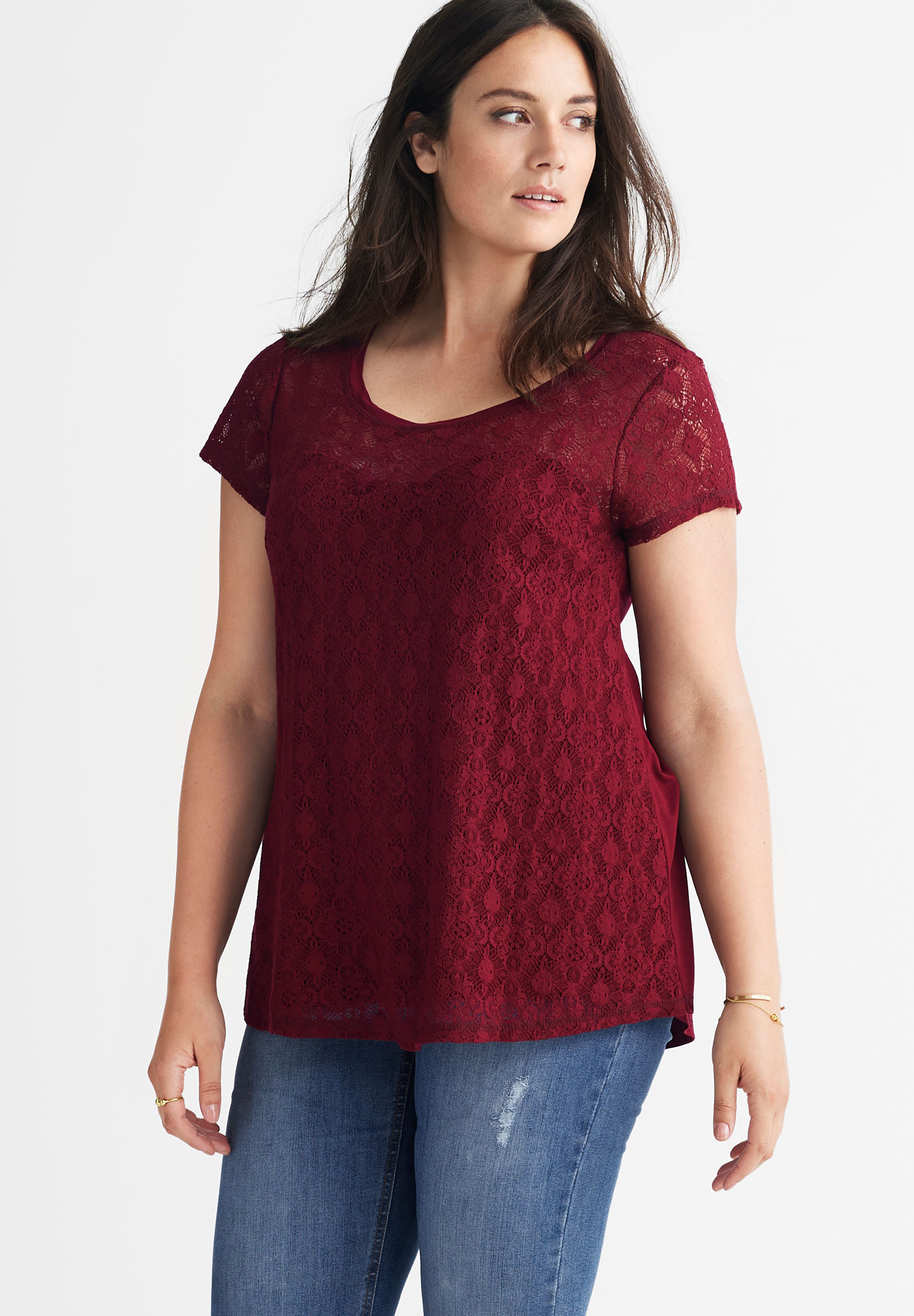 aline lace front knit teeellos® plus size tees