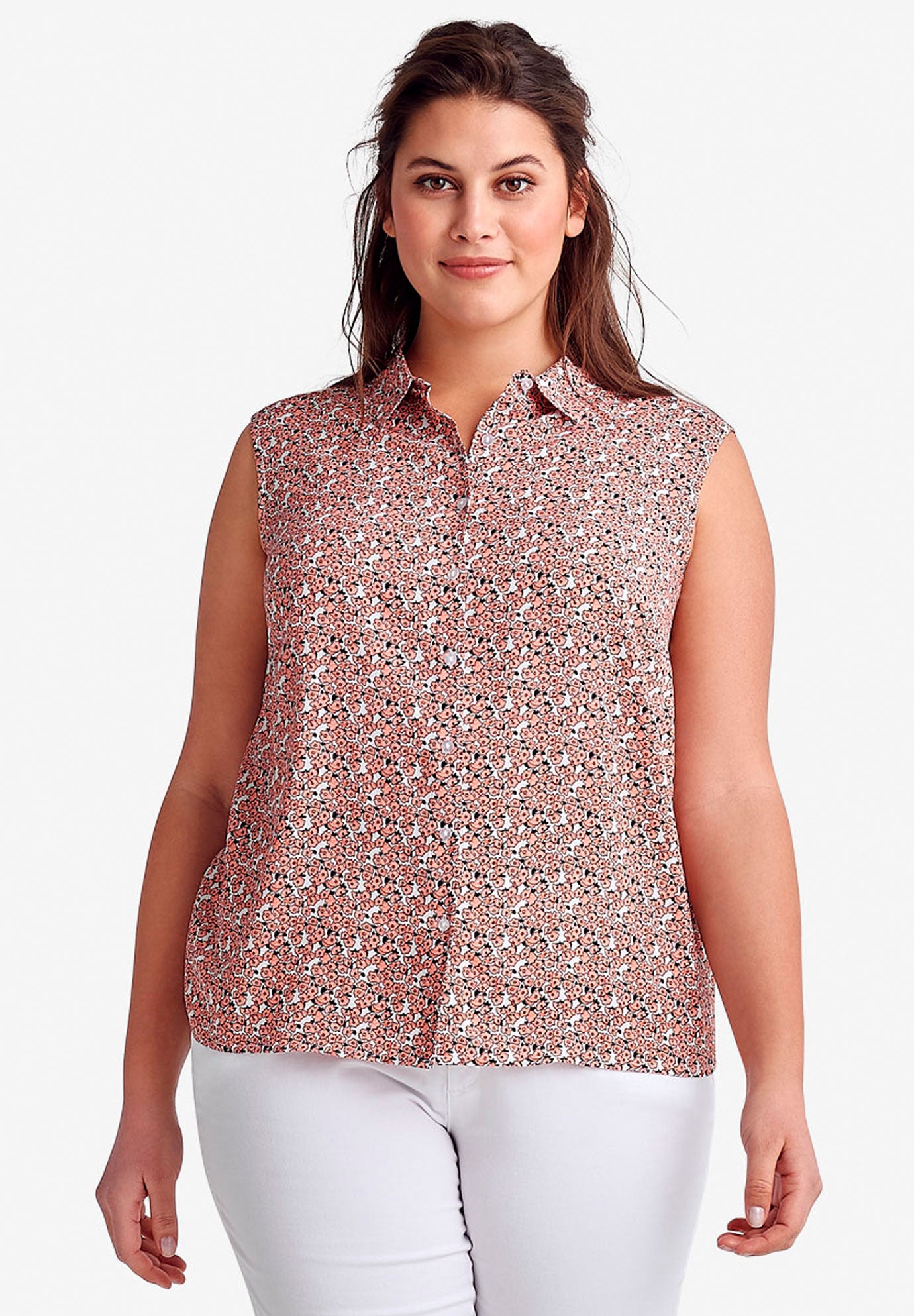 all over figure print button front blouse