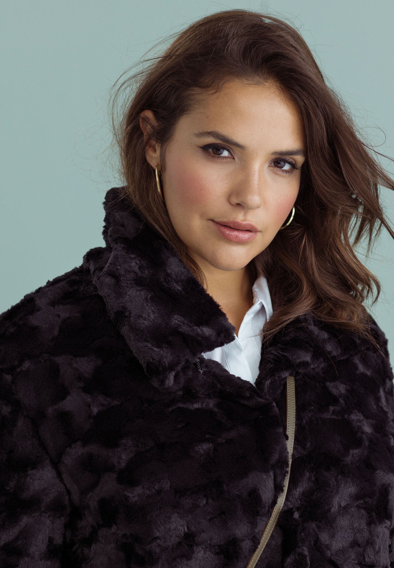 Funnel Neckline Faux Fur Coat by ellos® Plus Size Coats & Jackets Roaman's