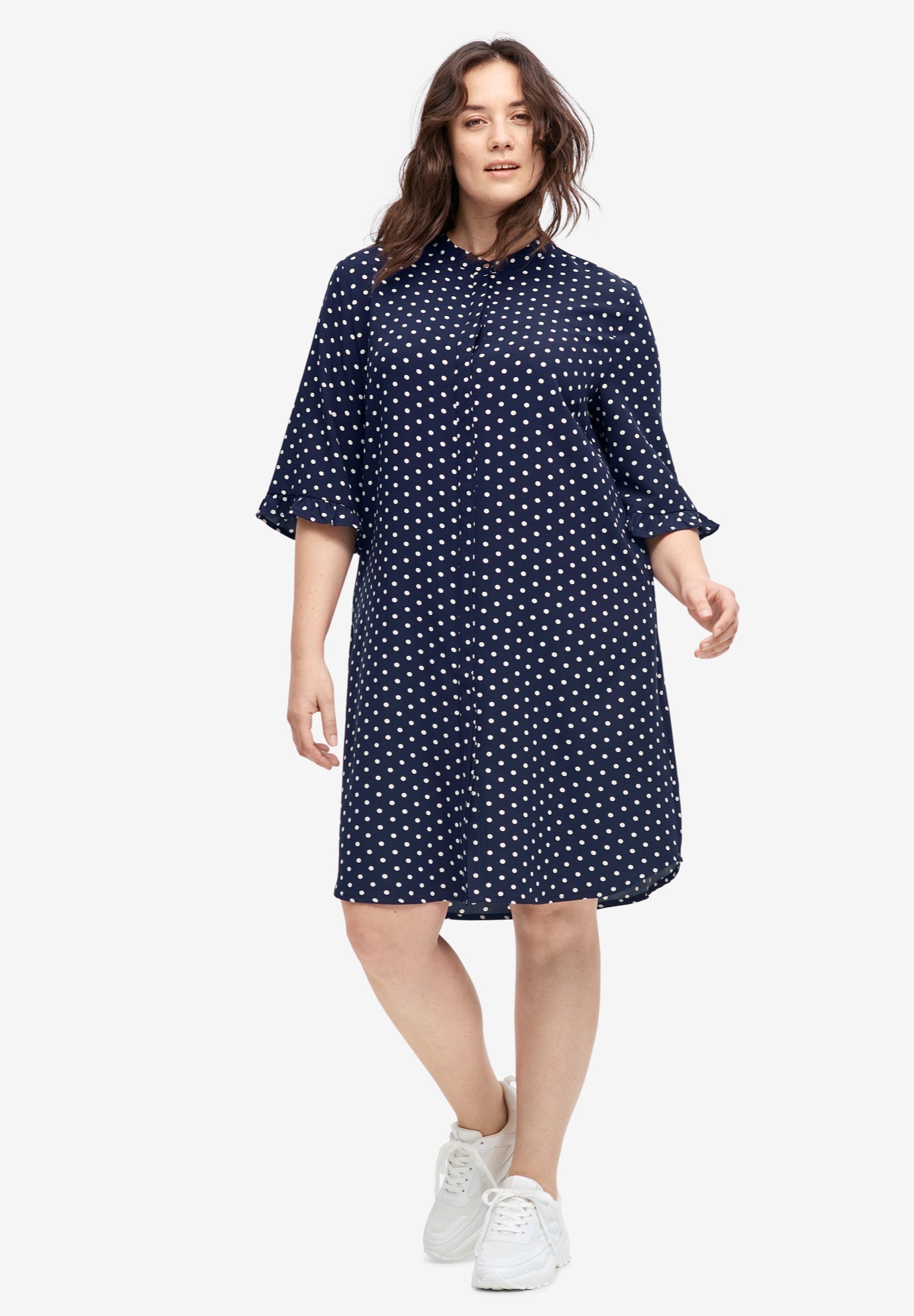 Flounce-Sleeve Shirtdress | Roaman's
