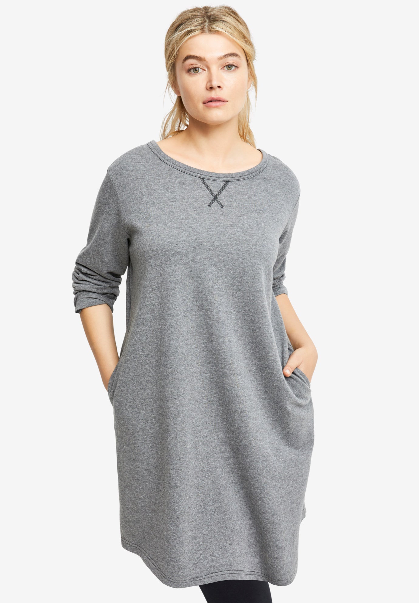 French Terry Tunic Dress by ellos® Plus Size Casual Dresses Roaman's
