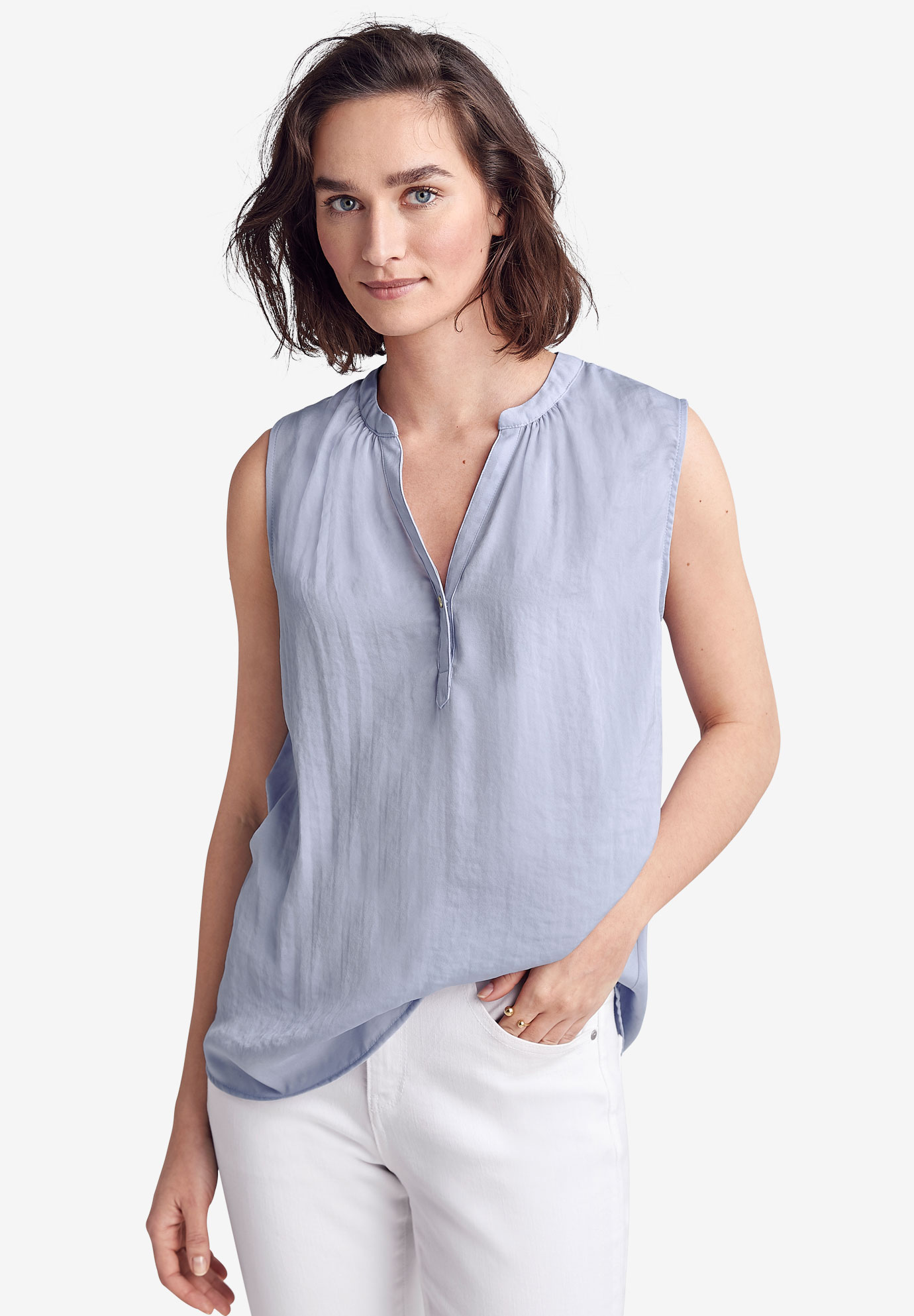 Notch-Front Sleeveless Blouse by ellos®| Plus Size Shirts & Blouses ...