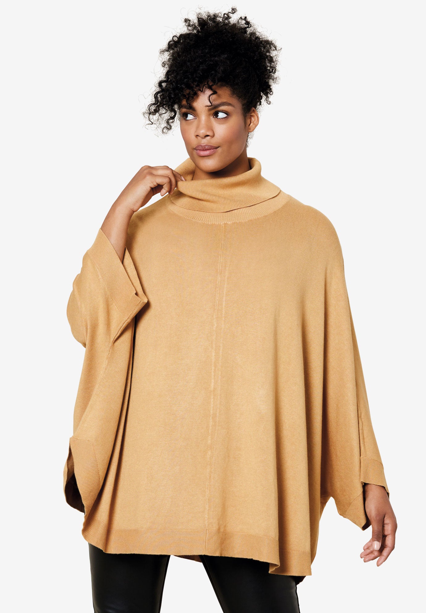 Turtleneck Poncho Sweater by ellos®| Plus Size Sweaters | Roaman's