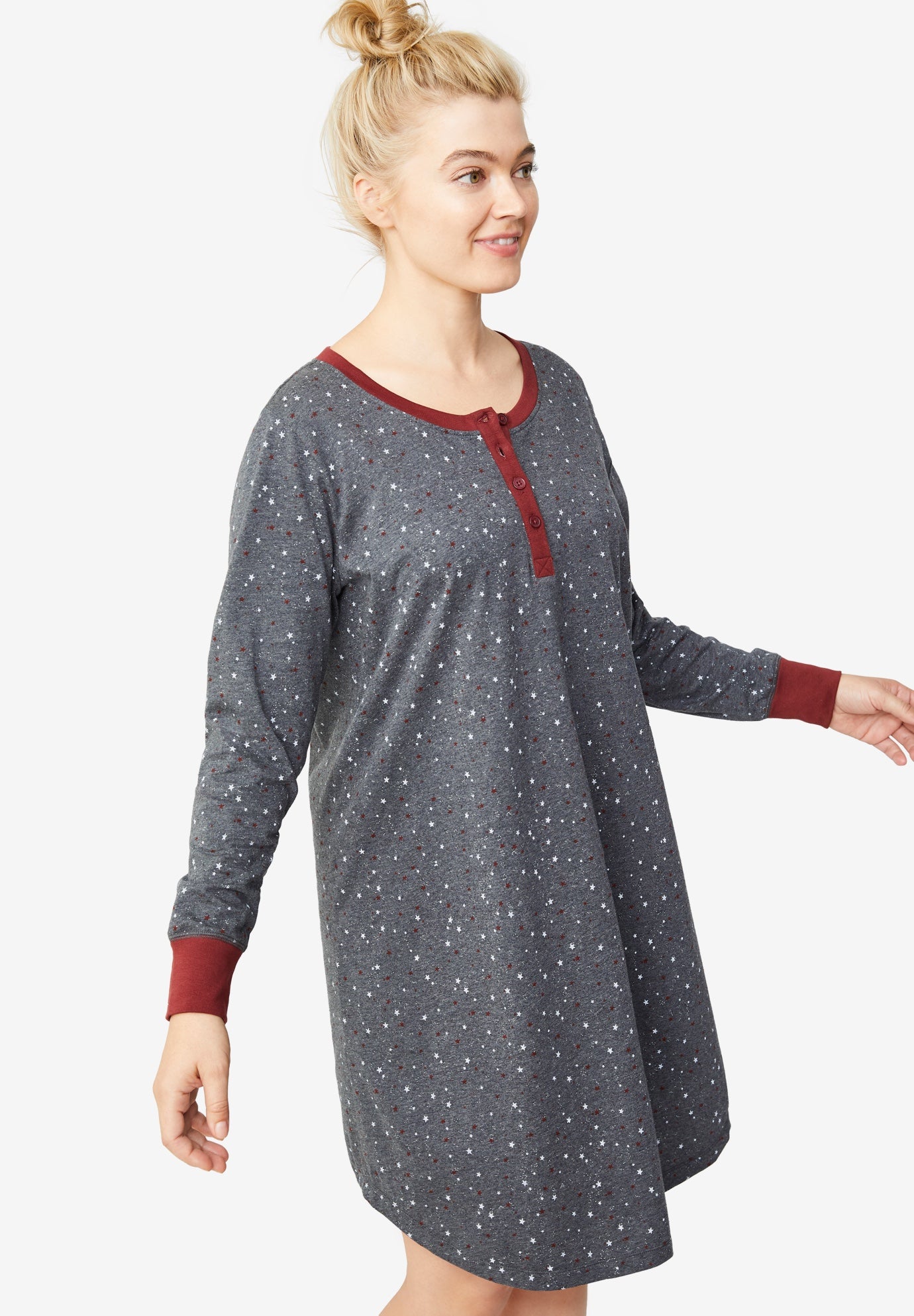 long sleeve henley sleep shirt
