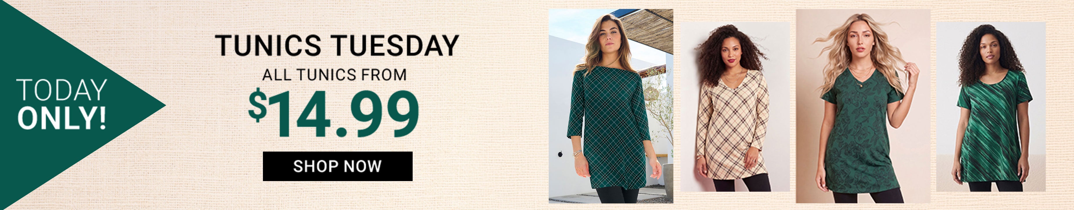 Today Only! Tunics Tuesday — All Tunics From $14.99 — Shop Now