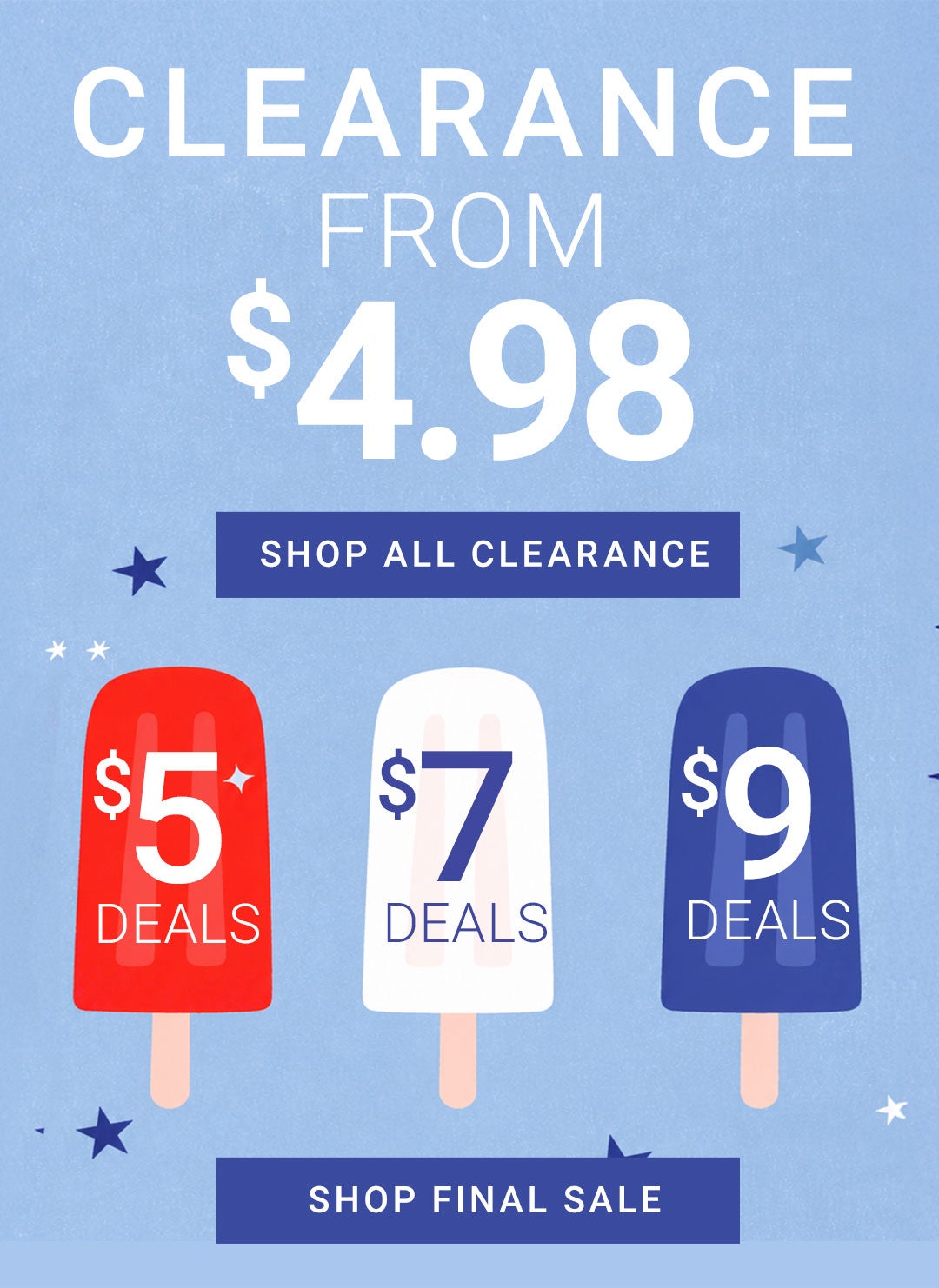 Clearance from $4.98 — $5, $7 & $9 Deals