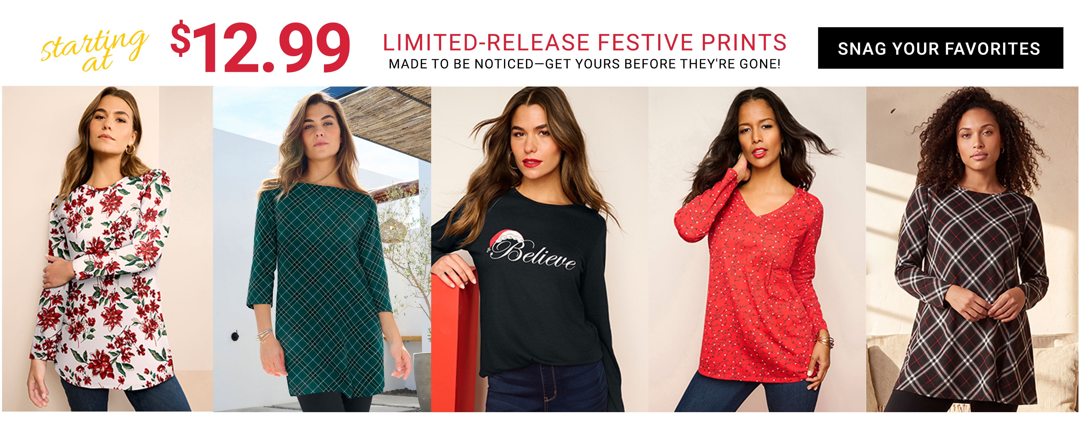 Starting at $12.99 — Limited-release festive prints made to be noticed, get yours before they’re gone. Tee up for the holidays — Snag Your Favorites