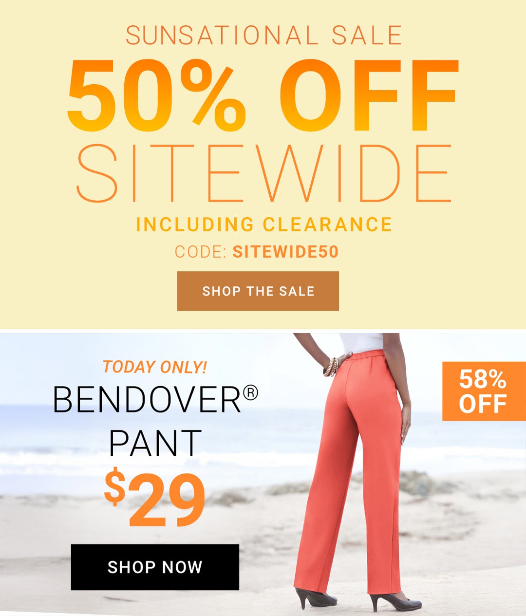 Sunsational Sale — 50% Off Sitewide Including Clearance. Code: SITEWIDE50