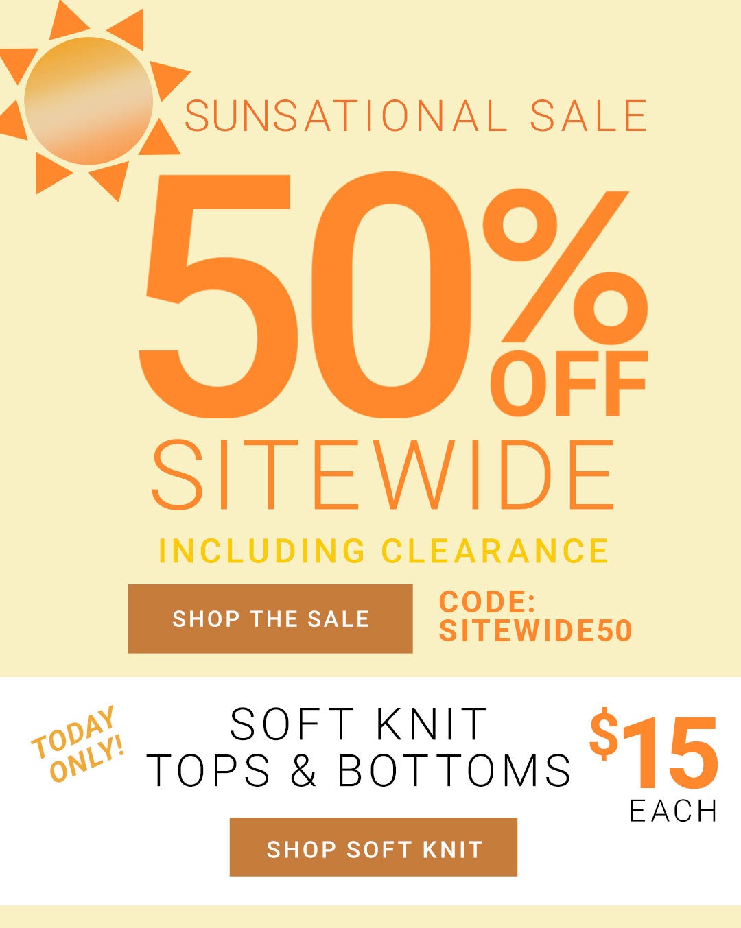 Sunsational Sale — 50% Off Sitewide Including Clearance. Code: SITEWIDE50