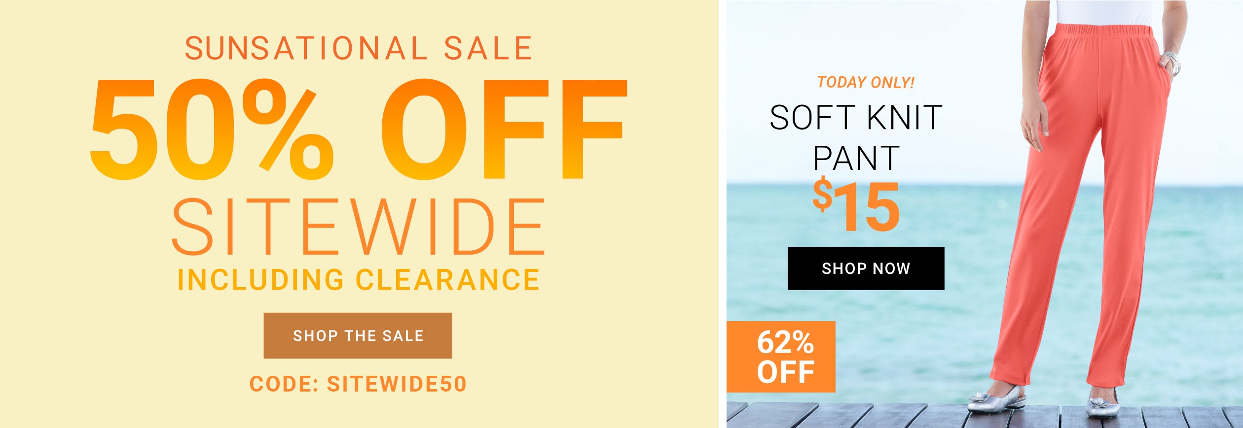 Sunsational Sale — 50% Off Sitewide Including Clearance. Code: SITEWIDE50