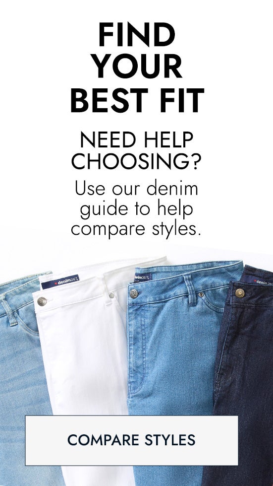 Find Your Best Fit. Need help choosing? Use our denim guide to help compare styles.