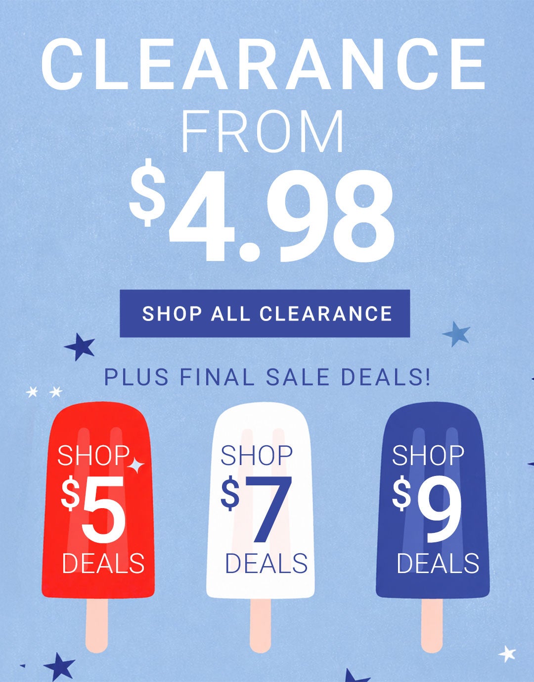 Clearance — $5, $7 & $9 Final Sale