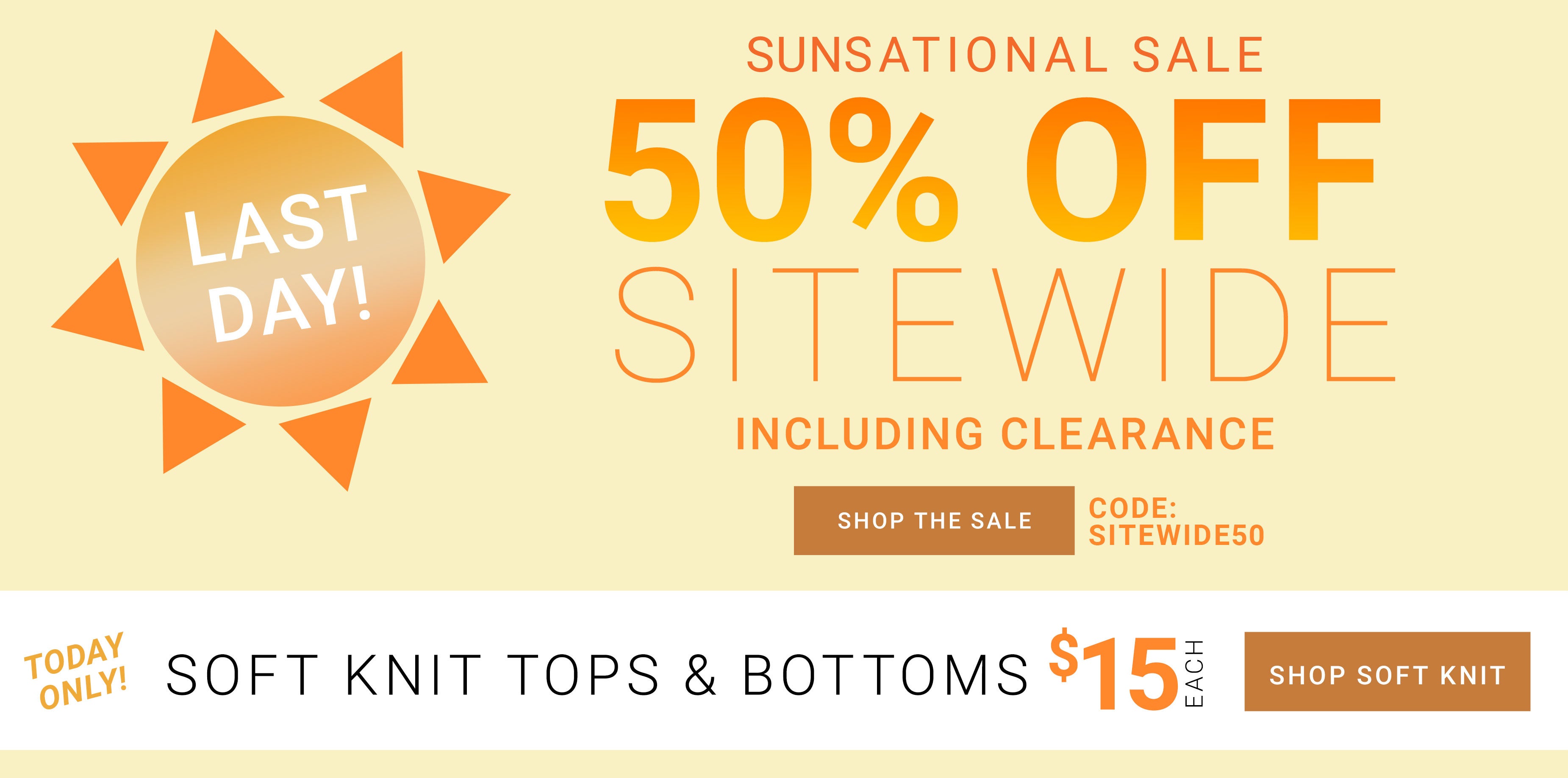 Sunsational Sale — 50% Off Sitewide Including Clearance. Code: SITEWIDE50
