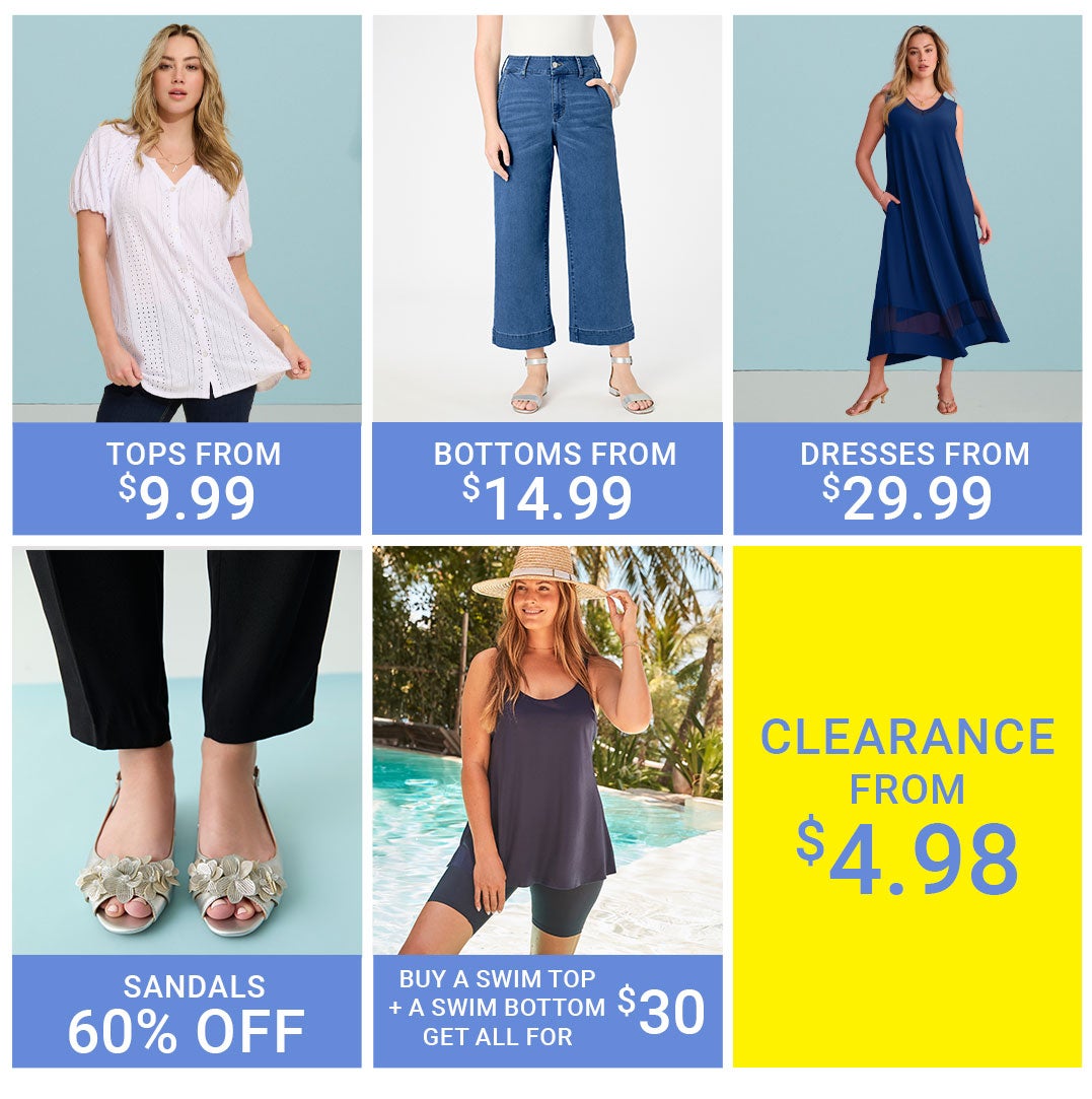 Shop Tops, Bottoms, Dresses, Shoes, Swim, Clearance
