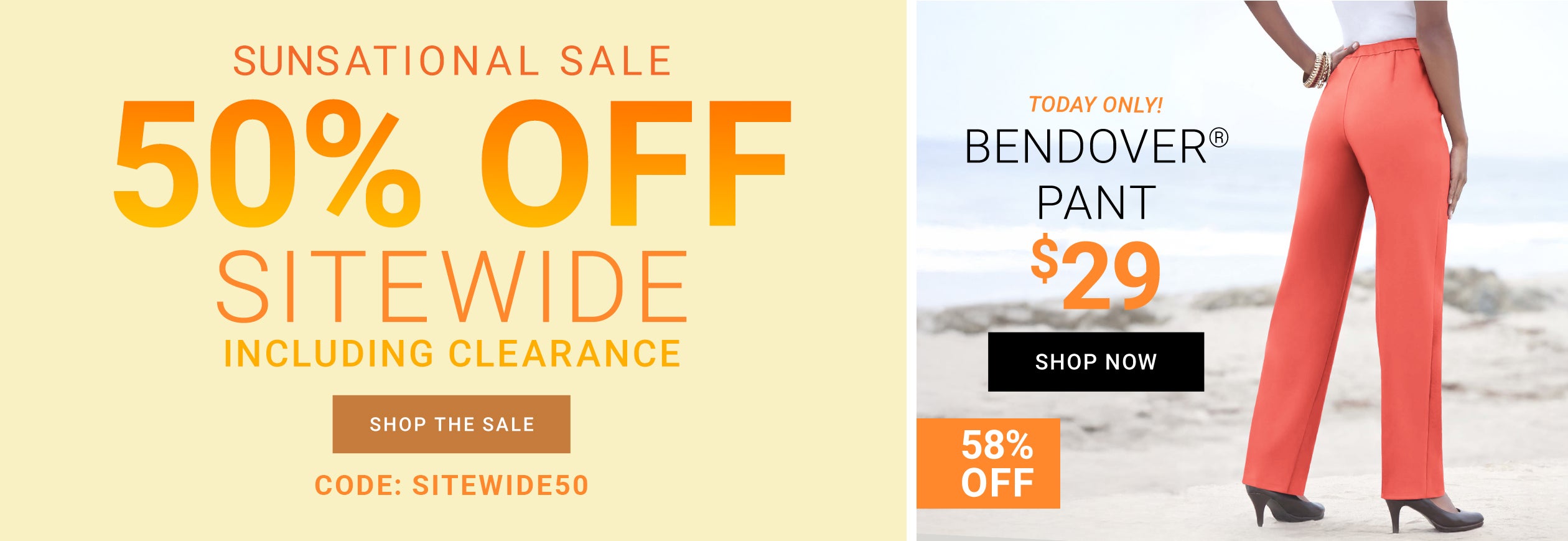 Sunsational Sale — 50% Off Sitewide Including Clearance. Code: SITEWIDE50