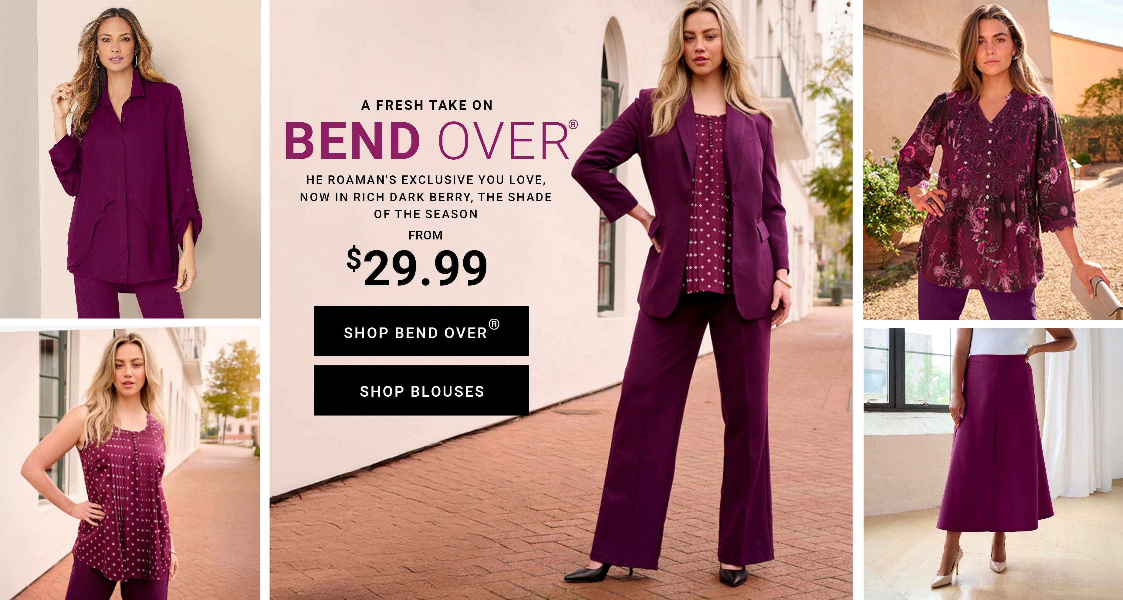 A Fresh Take On Bend Over — The Roaman's Exclusive You Love, Now In Rich Dark Berry — From $29.99 — Shop Bend Over, Shop Blouses