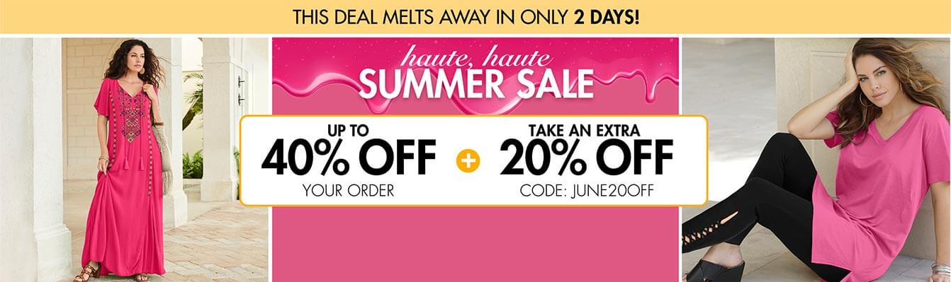 up to 40% off your order plus take an extra 20% off with code JUNE20OFF