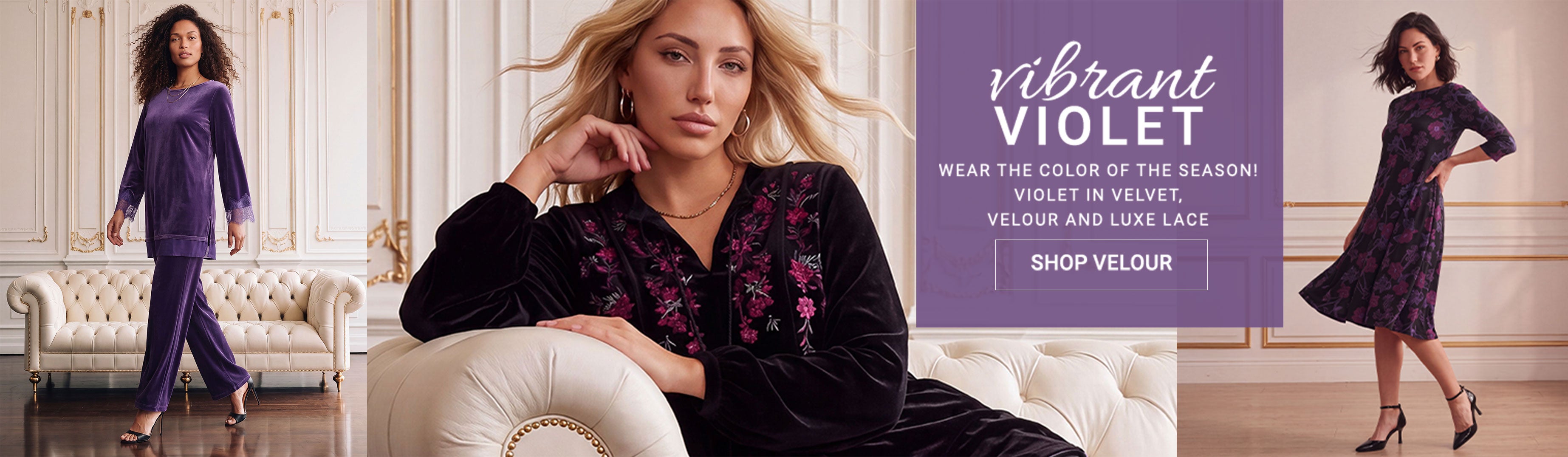 Vibrant Violet — Wear the color of the season! Violet in velvet, velour and luxe lace — Shop Velour