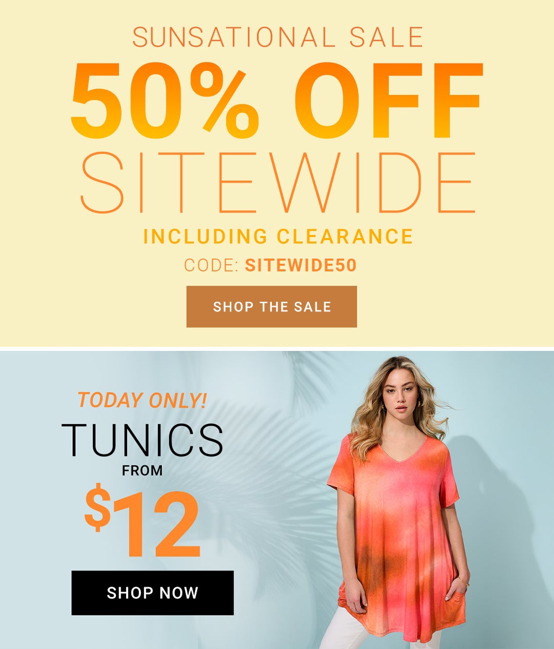 Sunsational Sale — 50% Off Sitewide Including Clearance. Code: SITEWIDE50