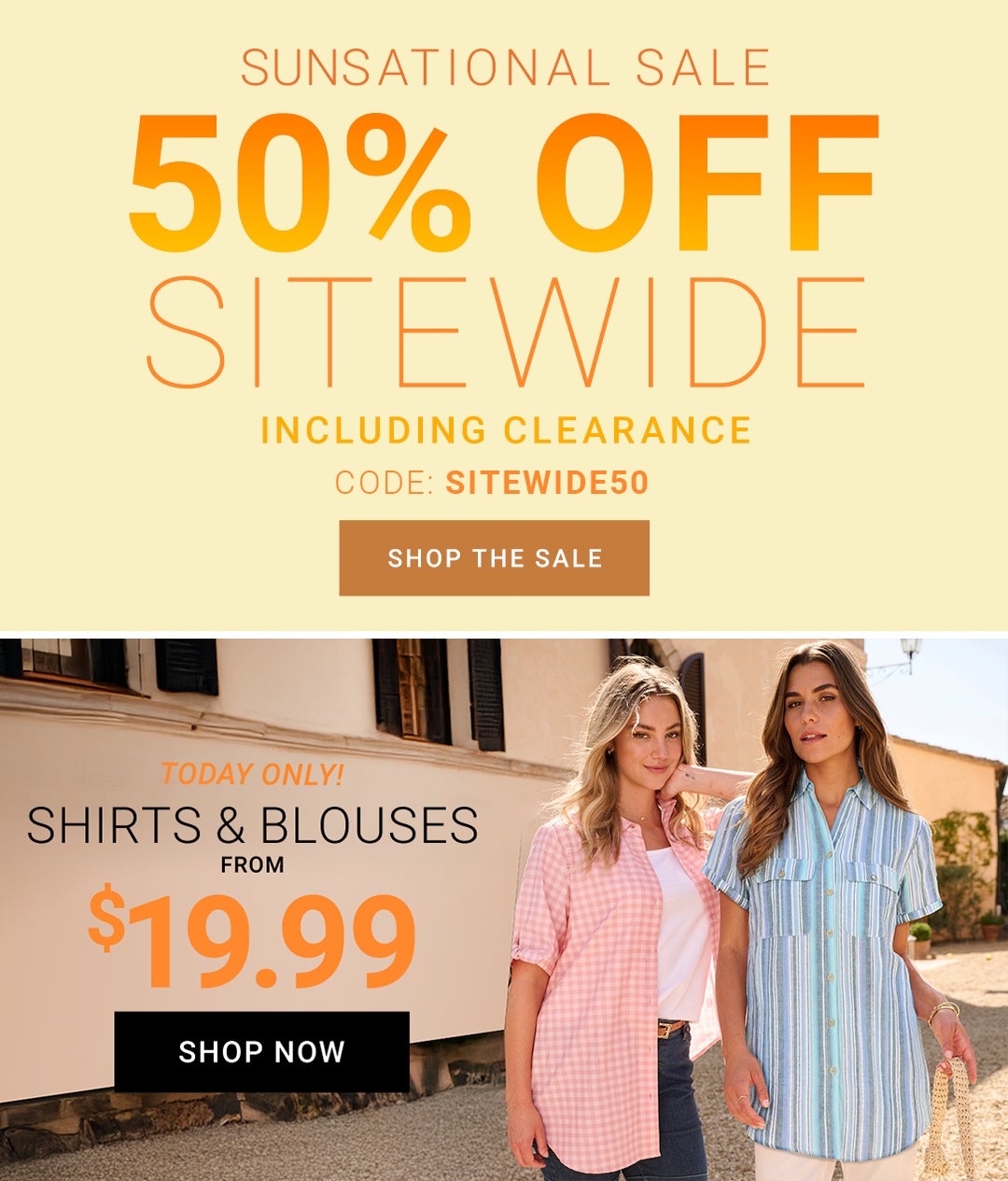 Sunsational Sale — 50% Off Sitewide Including Clearance. Code: SITEWIDE50